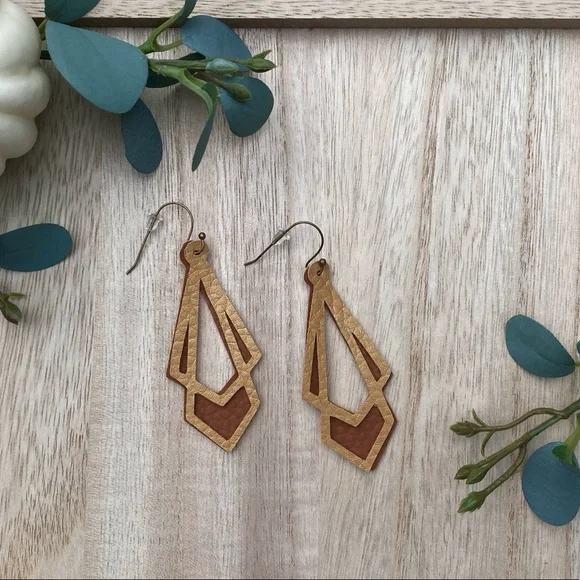 Geometric Vegan Leather Earrings Holiday Earrings Faux Leather